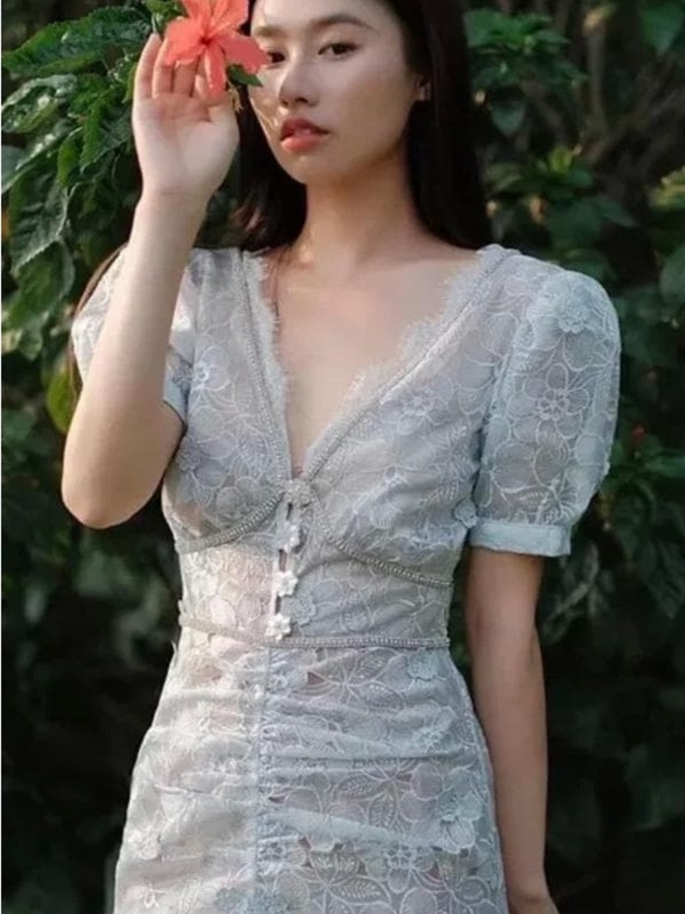 Self-Portrait Pale Blue Lace Midi Dress